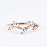 Aquamarine laurel leaves wedding band rose gold yellow gold ivy leaf ring