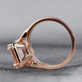 3 ct Emerald cut Morganite Solid 14k Rose Gold Vintage Engagement Ring