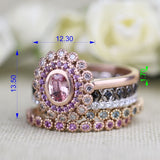 Special Baby Pink Sapphire Double Halo White Diamond Solid 14k Rose Gold Engagement Ring