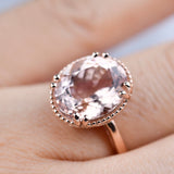 4.3 CT, Oval Morganite Solitary Engagement Ring, 14k Solid Rose Gold Ring