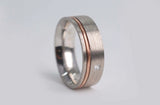 Hand made men's wedding band Two tones, white diamond setting Brushed finish white gold yellow gold rose gold ring