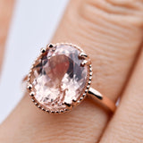 4.3 CT, Oval Morganite Solitary Engagement Ring, 14k Solid Rose Gold Ring