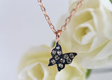 Small and Cute Butterfly Diamond Neckalce, 14k Solid Gold Dainty Daily Necklace