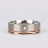 Hand made men's wedding band Two tones, white diamond setting Brushed finish white gold yellow gold rose gold ring