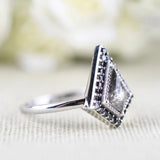 Salt and pepper Kite Diamond Art Deco Ring Black Diamond Halo 14k Solid Gold Engagement Ring