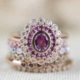 Special Baby Pink Sapphire Double Halo White Diamond Solid 14k Rose Gold Engagement Ring