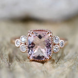 Vintage Cushion Cut Morgantie Solid 14k Rose Gold Engagement Ring