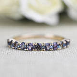 2.25 mm Round Alexandrite ,14k Solid  Gold Vintage Wedding Band
