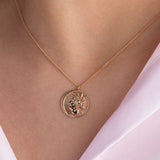 antique coin necklace, Crescent & Greek lady coin pendant with chain, solid 14k rose gold coin necklace