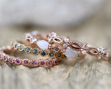 Art Deco Fresh Pearl and White Diamond Solid 14k Gold Wedding Band