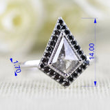 Salt and pepper Kite Diamond Art Deco Ring Black Diamond Halo 14k Solid Gold Engagement Ring