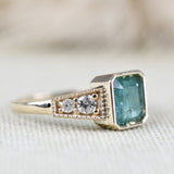 Art Deco Bezel Set Emerald Engagement Ring White Diamond 14k Solid Yellow Gold Vintage Ring