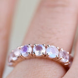 4 mm Round Rainbow Moon Stone ring 14k Rose gold Vintage Wedding Band