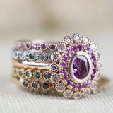 Special Baby Pink Sapphire Double Halo White Diamond Solid 14k Rose Gold Engagement Ring