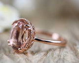 4.3 CT, Oval Morganite Solitary Engagement Ring, 14k Solid Rose Gold Ring