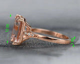 3 ct Emerald cut Morganite Solid 14k Rose Gold Vintage Engagement Ring