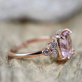 Vintage Cushion Cut Morgantie Solid 14k Rose Gold Engagement Ring