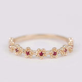 Adorable Floral Diamond band ring Ruby flower ring rose gold yellow gold white gold wedding band