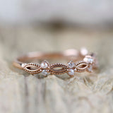 Art Deco Fresh Pearl and White Diamond Solid 14k Gold Wedding Band