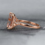 3 ct Emerald cut Morganite Solid 14k Rose Gold Vintage Engagement Ring