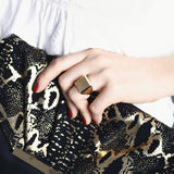 Art Deco Square Box Signet ring Solid 14K Yellow gold Cocktail ring