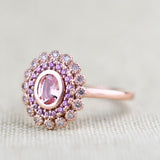 Special Baby Pink Sapphire Double Halo White Diamond Solid 14k Rose Gold Engagement Ring
