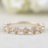 Adorable Floral Diamond band ring Ruby flower ring rose gold yellow gold white gold wedding band