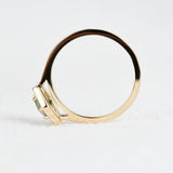 Hexagon Art Deco, Natural Green Round Sapphire Engagement Ring, 14k Yellow Gold White Diamond ring