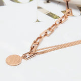 Stylish 14k solid rose gold Coin Necklace, art deco style rose gold multi chains necklace