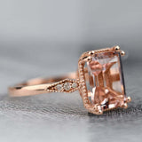 3 ct Emerald cut Morganite Solid 14k Rose Gold Vintage Engagement Ring