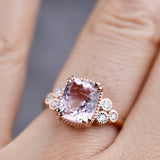 Vintage Cushion Cut Morgantie Solid 14k Rose Gold Engagement Ring