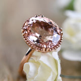 4.3 CT, Oval Morganite Solitary Engagement Ring, 14k Solid Rose Gold Ring