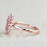 Special Baby Pink Sapphire Double Halo White Diamond Solid 14k Rose Gold Engagement Ring