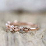 Art Deco Fresh Pearl and White Diamond Solid 14k Gold Wedding Band