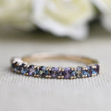 2.25 mm Round Alexandrite ,14k Solid  Gold Vintage Wedding Band