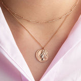 antique coin necklace, Crescent & Greek lady coin pendant with chain, solid 14k rose gold coin necklace