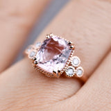 Vintage Cushion Cut Morgantie Solid 14k Rose Gold Engagement Ring