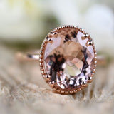 4.3 CT, Oval Morganite Solitary Engagement Ring, 14k Solid Rose Gold Ring