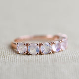 4 mm Round Rainbow Moon Stone ring 14k Rose gold Vintage Wedding Band