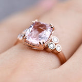 Vintage Cushion Cut Morgantie Solid 14k Rose Gold Engagement Ring