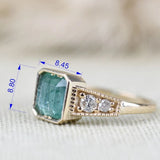 Art Deco Bezel Set Emerald Engagement Ring White Diamond 14k Solid Yellow Gold Vintage Ring