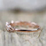 Art Deco Fresh Pearl and White Diamond Solid 14k Gold Wedding Band