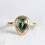 Apple Green Pear Green Sapphire , Vintage Solitary 14k Solid Yellow Gold Engagement Ring