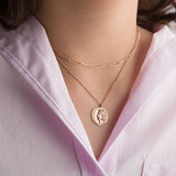 antique coin necklace, Crescent & Greek lady coin pendant with chain, solid 14k rose gold coin necklace