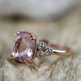 Vintage Cushion Cut Morgantie Solid 14k Rose Gold Engagement Ring