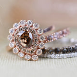 Pear Shape Brown Diamond Double Halo White Diamond Solid 14k Rose Gold Engagement Ring