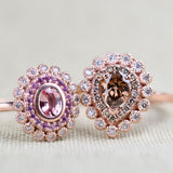 Pear Shape Brown Diamond Double Halo White Diamond Solid 14k Rose Gold Engagement Ring