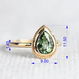 Apple Green Pear Green Sapphire , Vintage Solitary 14k Solid Yellow Gold Engagement Ring