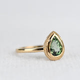 Apple Green Pear Green Sapphire , Vintage Solitary 14k Solid Yellow Gold Engagement Ring