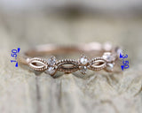 Art Deco Fresh Pearl and White Diamond Solid 14k Gold Wedding Band